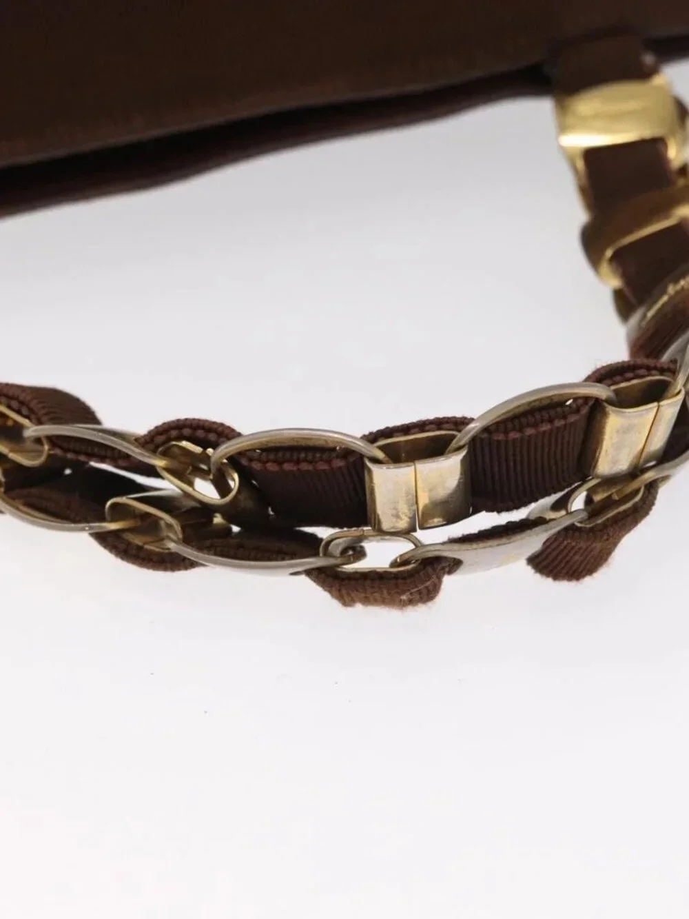 Salvatore Ferragamo Vala Tote Bag Canvas Brown Gold Auth bs32177